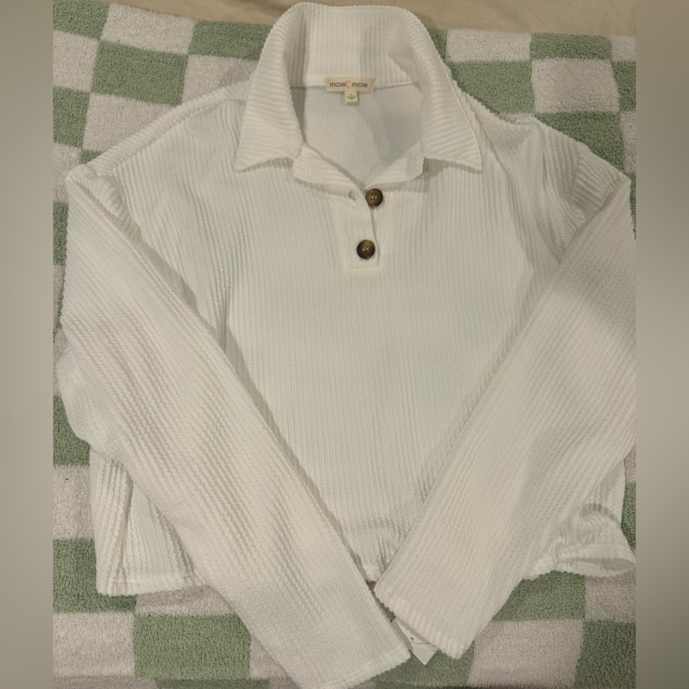 Moa Moa White Textured Long Sleeve Top